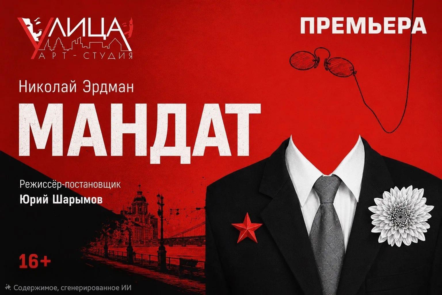 Спектакль "Проект «Свободная сцена», спектакль «Мандат»" в театре Триада в Хабаровске